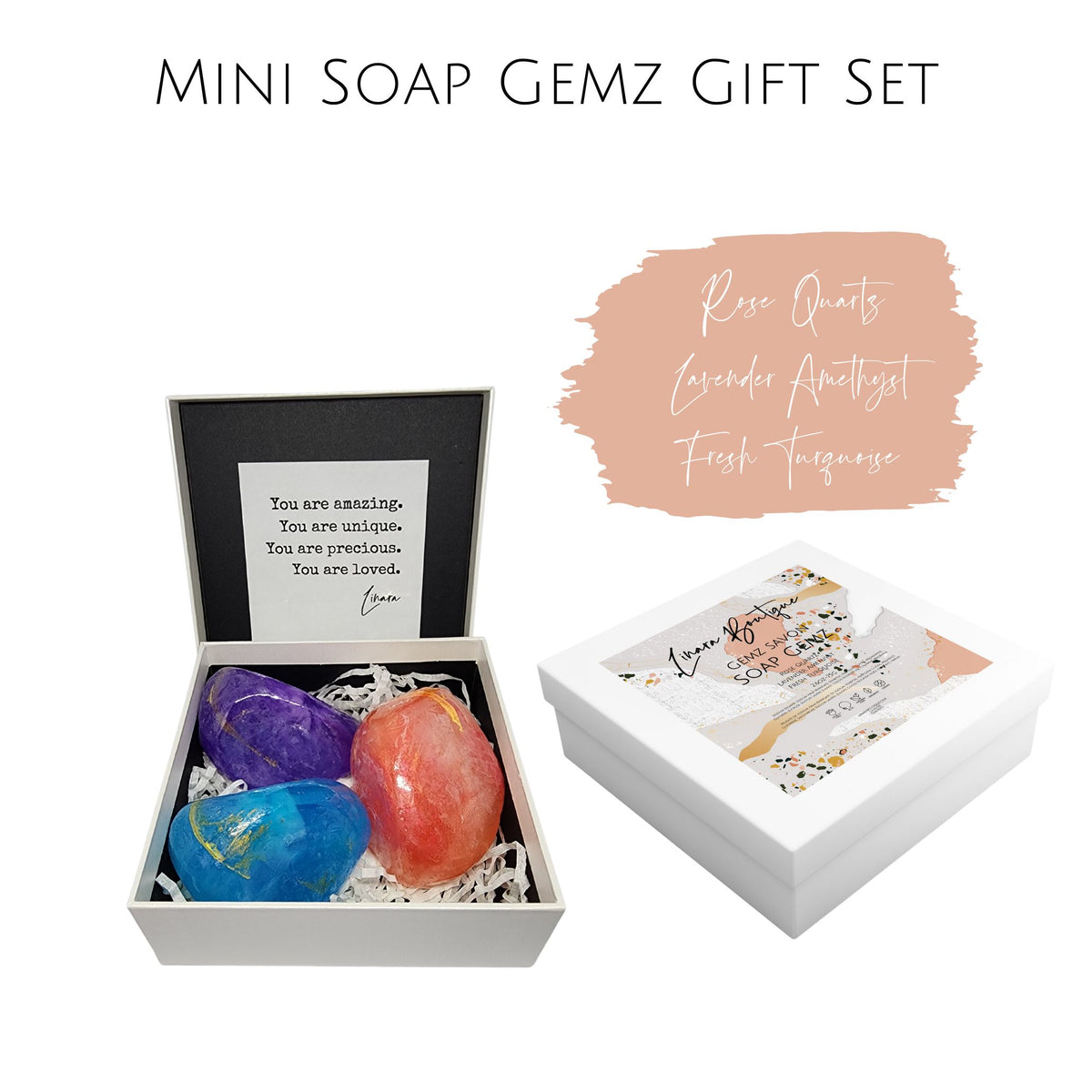 Soap Gemz Gift Box - Rose Quartz, Lavender Amethyst, Fresh