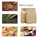 50 Pcs Kraft 8 Side Seal Stand Up Barrier Pouches, Zip Lock Bags, Heat-Sealable, Tear Notch, Gusseted Flat Bottom, Waterproof, Food Grade