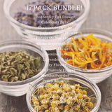 BUNDLE OF 17 Dried Flowers, Powders, Buds, Petals 10g each. Eco-friendly, all-natural, chemical-free, and non-GMO