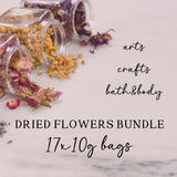 BUNDLE OF 17 Dried Flowers, Powders, Buds, Petals 10g each. Eco-friendly, all-natural, chemical-free, and non-GMO