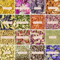 BUNDLE OF 17 Dried Flowers, Powders, Buds, Petals 10g each. Eco-friendly, all-natural, chemical-free, and non-GMO